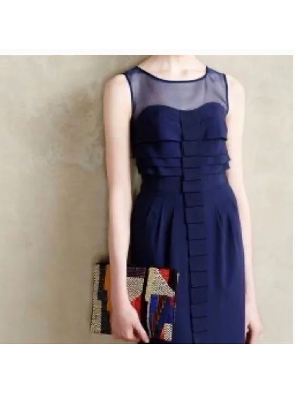 Anthropologie Maeve Illusion Navy Ruffle Midi Dress